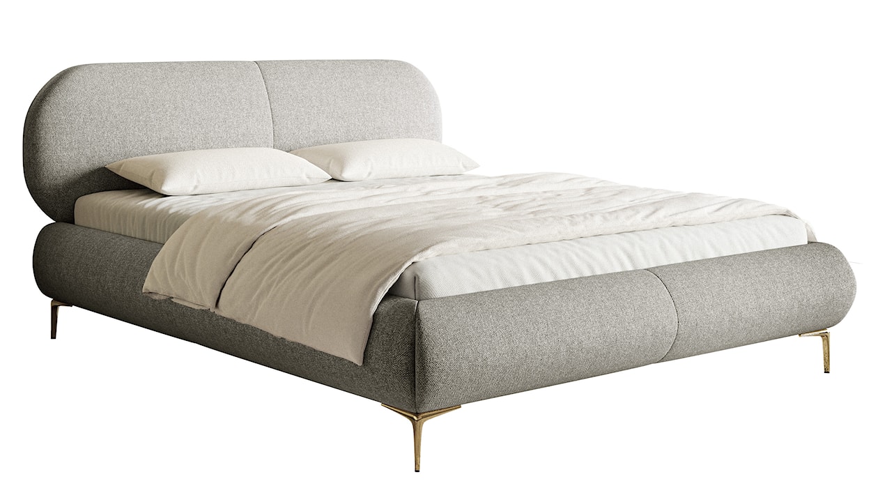 Łóżko tapicerowane 180x200 cm Ovalle szare plecionka hydrofobowa nóżki złote 