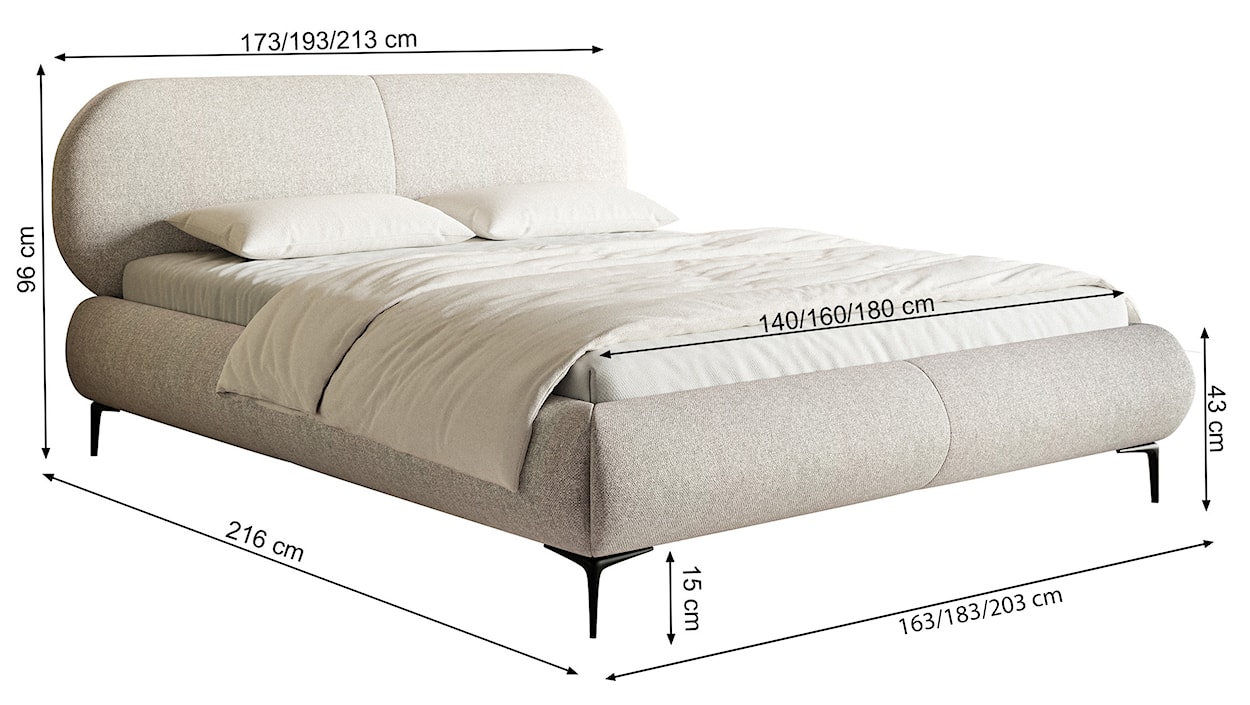 Łóżko tapicerowane 140x200 cm Ovalle z pojemnikiem stelaż metalowy miedziane plecionka hydrofobowa nóżki czarne  - zdjęcie 8