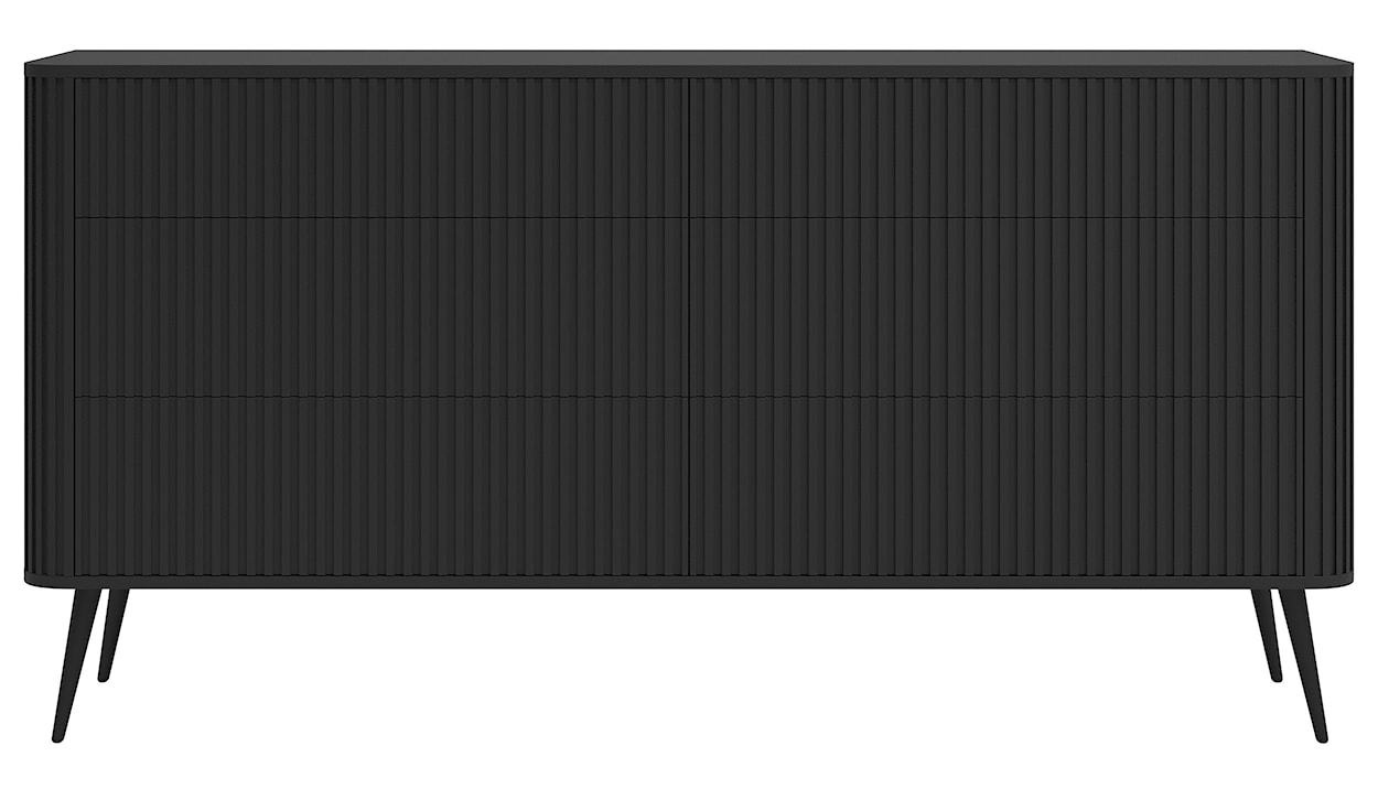 Komoda Ovarlo z ryflami i sześcioma szufladami 168 cm czarna z czarnymi nogami
