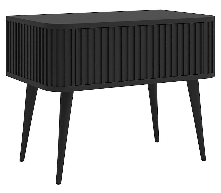 Stolik nocny Ovarlo z ryflami i szufladą 63 cm czarny z czarnymi nogami  - zdjęcie 4