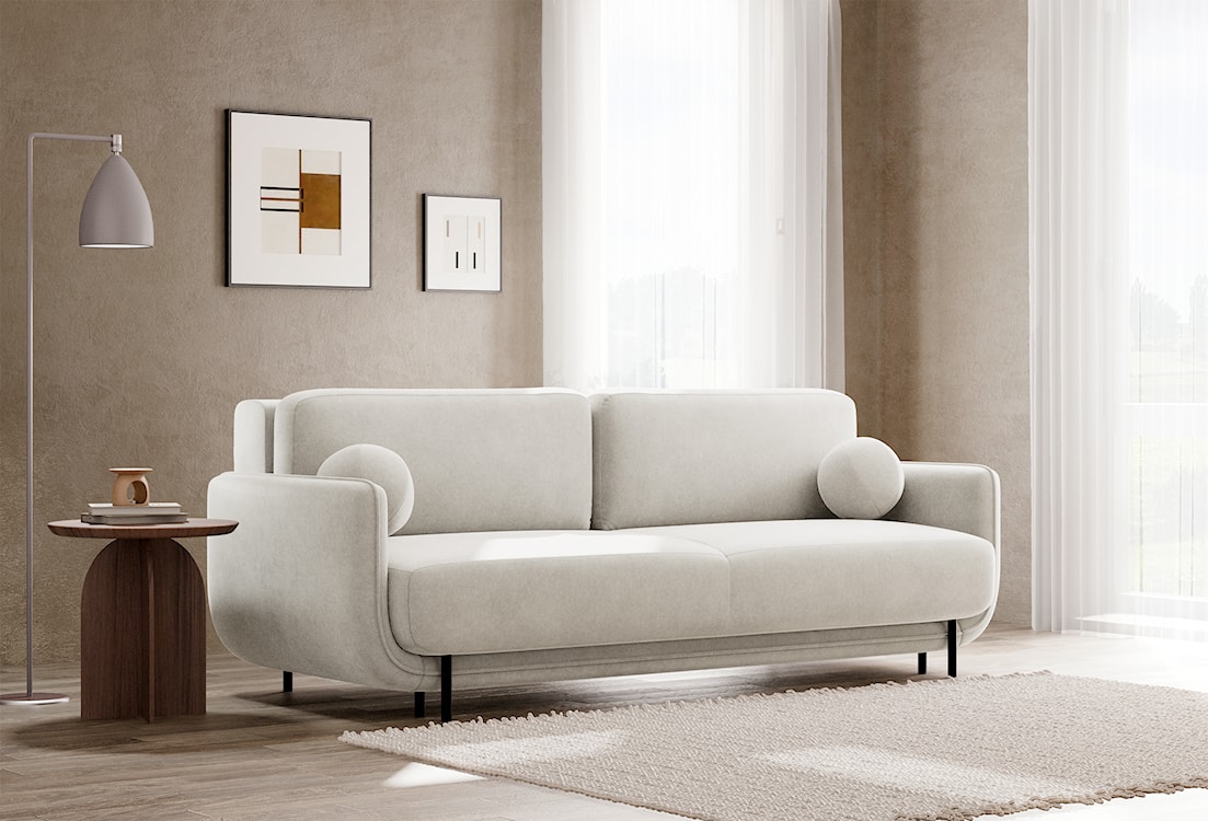 Kanapa rozkładana trzyosobowa Ovals kremowa welur  - zdjęcie 2