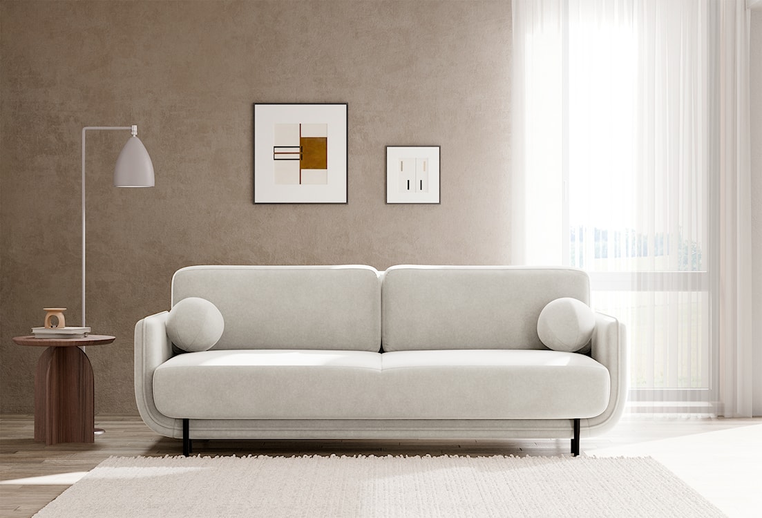 Kanapa rozkładana trzyosobowa Ovals kremowa welur  - zdjęcie 5