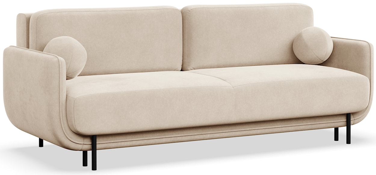 Kanapa rozkładana trzyosobowa Ovals jasnobeżowa welur  - zdjęcie 6