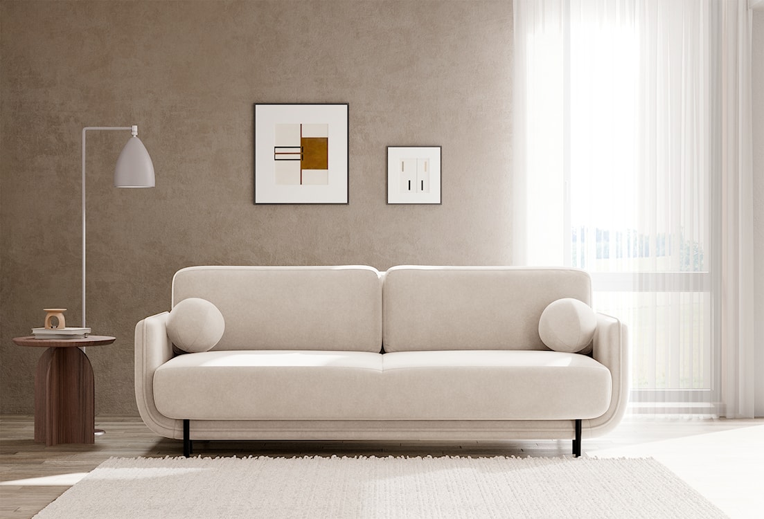 Kanapa rozkładana trzyosobowa Ovals jasnobeżowa welur  - zdjęcie 5