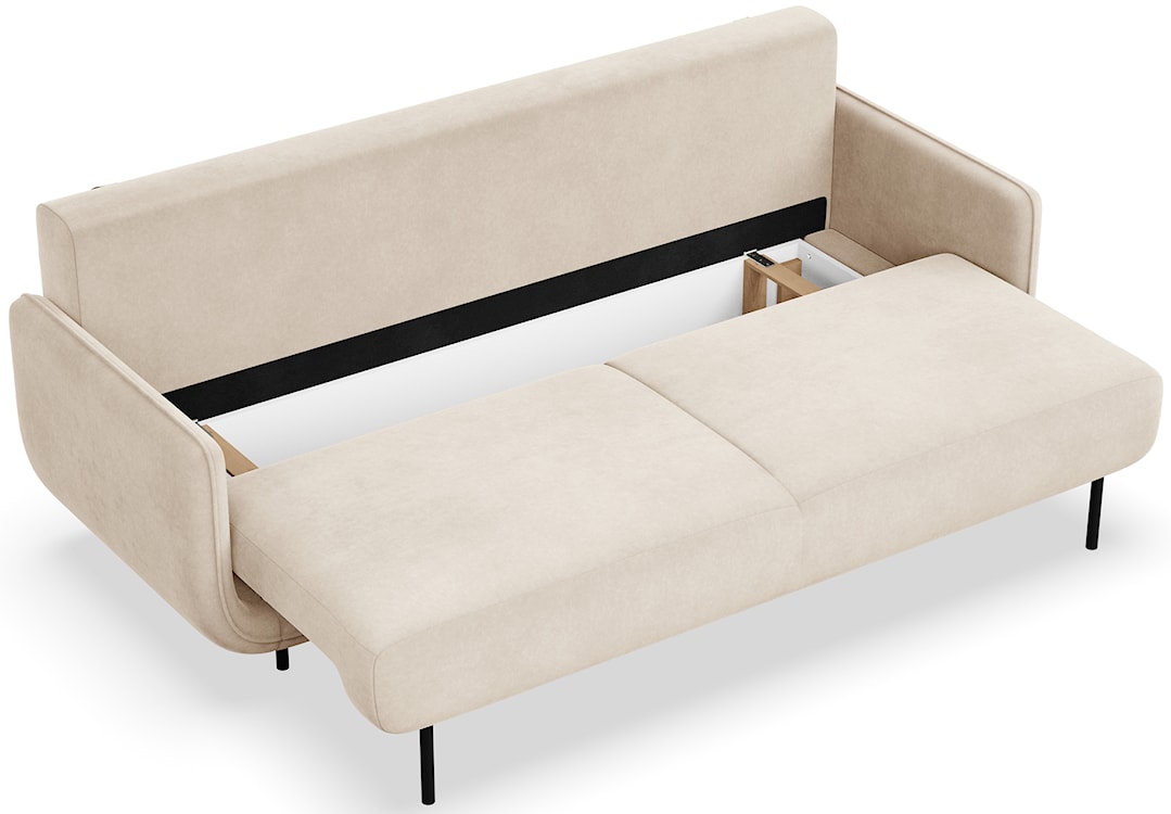 Kanapa rozkładana trzyosobowa Ovals jasnobeżowa welur  - zdjęcie 4