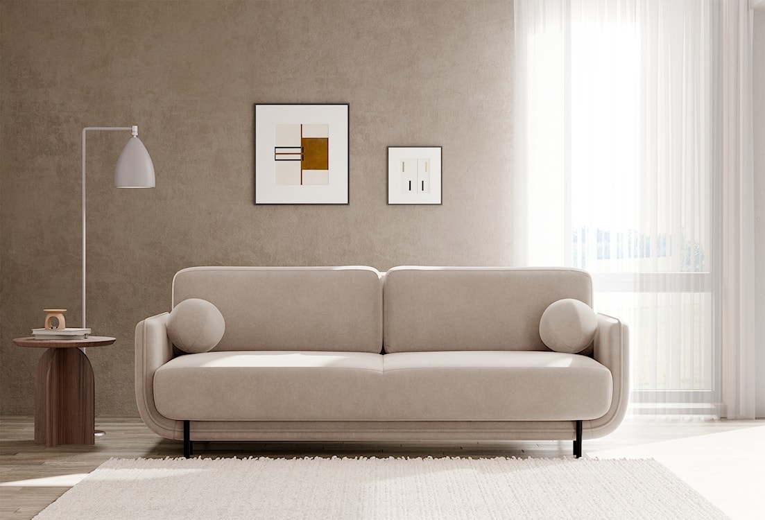 Kanapa rozkładana trzyosobowa Ovals beżowa welur  - zdjęcie 5