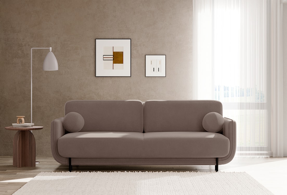 Kanapa rozkładana trzyosobowa Ovals jasnobrązowa welur  - zdjęcie 5