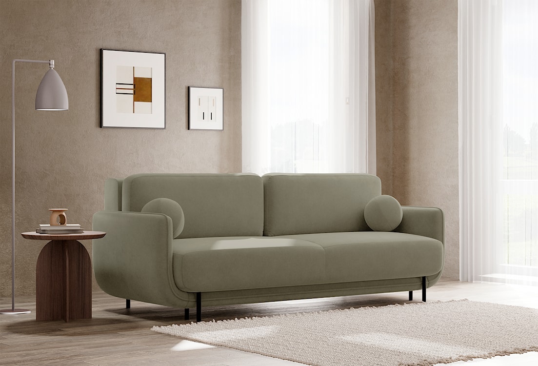 Kanapa rozkładana trzyosobowa Ovals szałwiowa welur  - zdjęcie 2