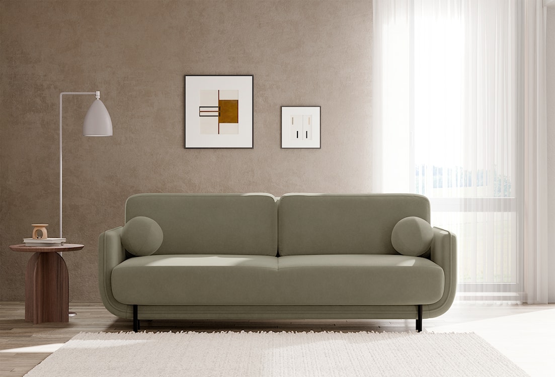 Kanapa rozkładana trzyosobowa Ovals szałwiowa welur  - zdjęcie 5