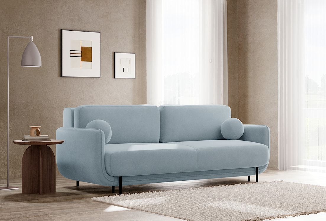 Kanapa rozkładana trzyosobowa Ovals błękitna welur  - zdjęcie 2