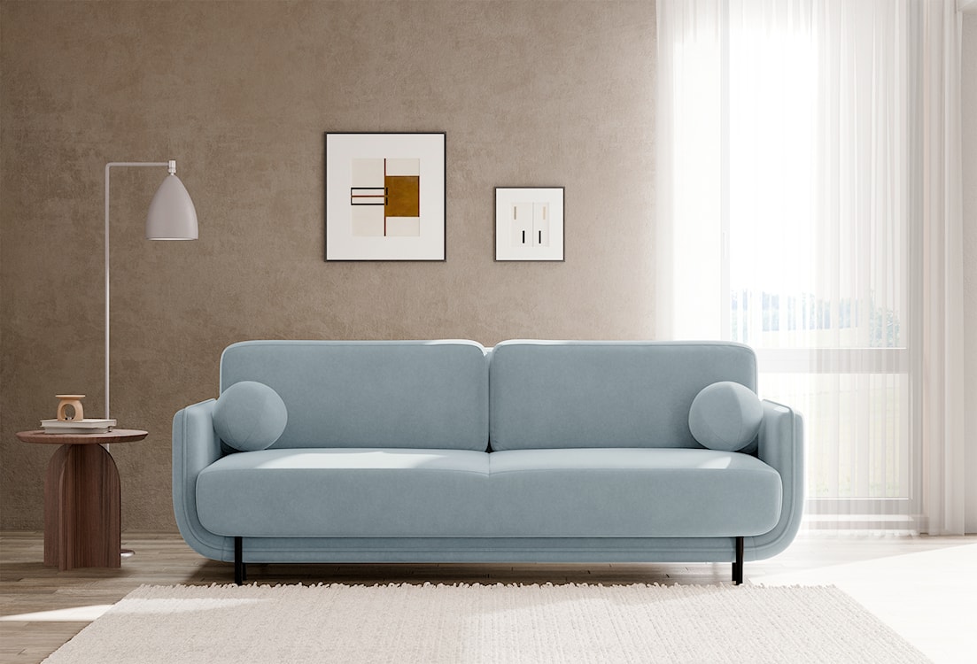 Kanapa rozkładana trzyosobowa Ovals błękitna welur  - zdjęcie 5