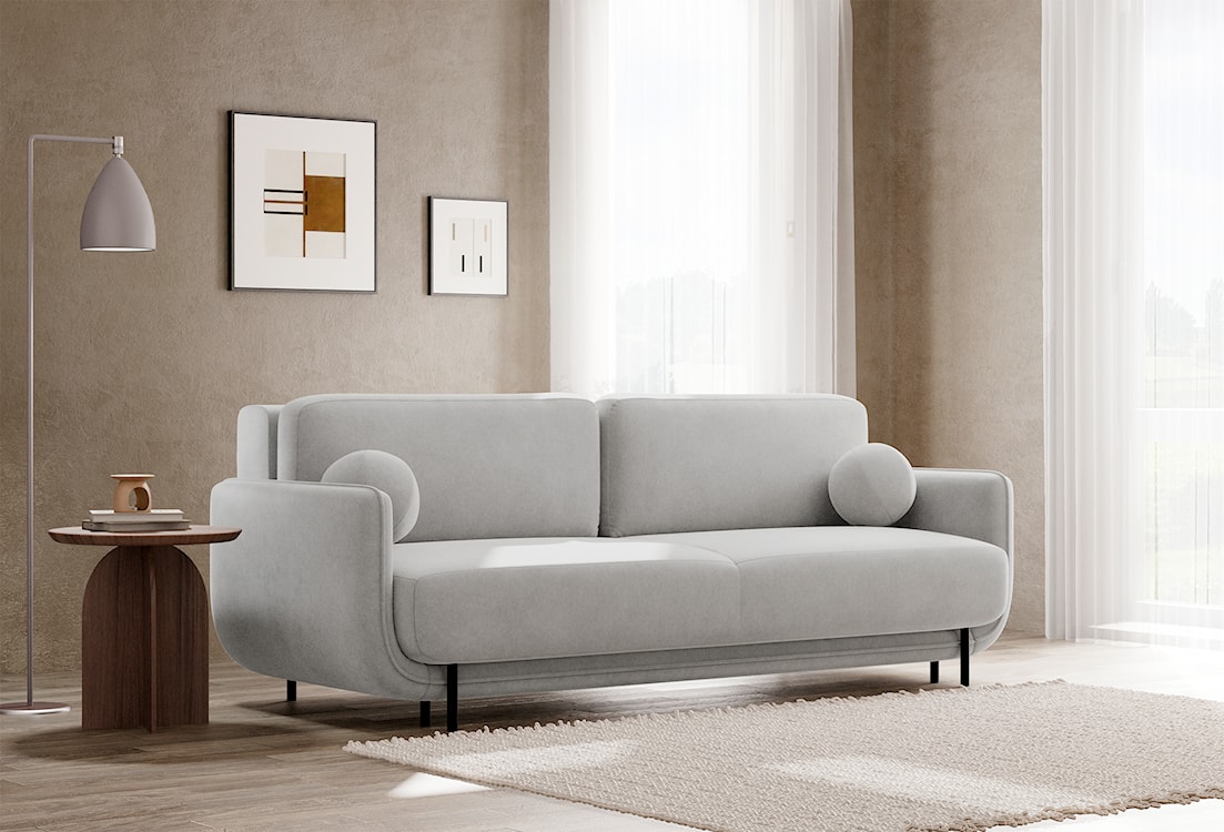 Kanapa rozkładana trzyosobowa Ovals jasnoszara welur  - zdjęcie 2