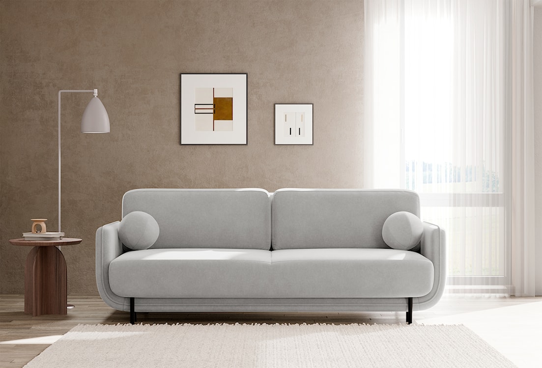 Kanapa rozkładana trzyosobowa Ovals jasnoszara welur  - zdjęcie 5