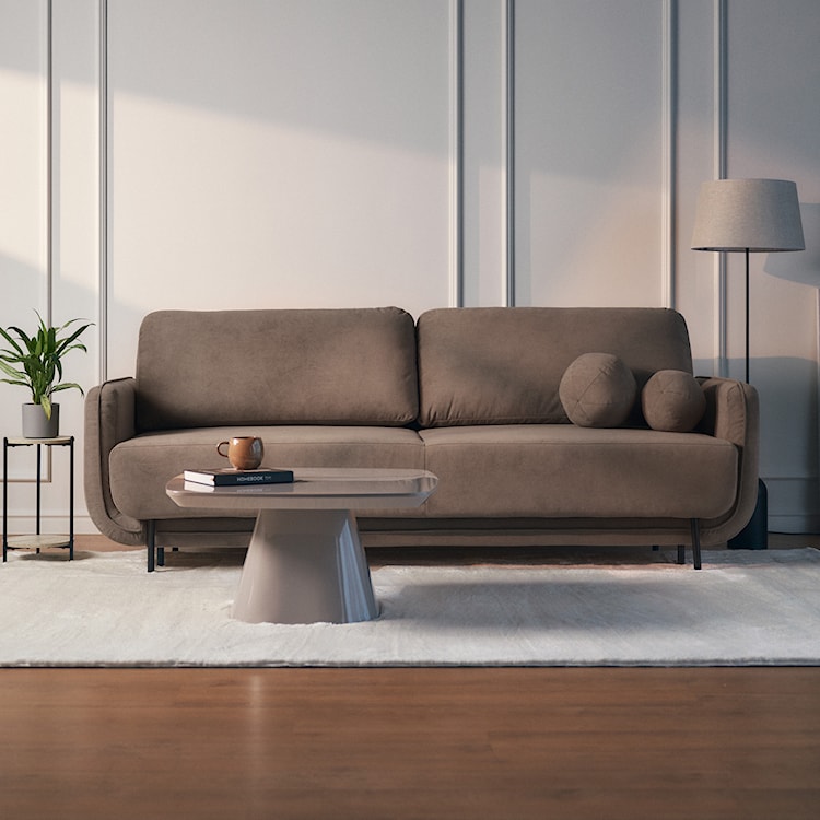 Kanapa rozkładana trzyosobowa Ovals jasnobrązowa welur  - zdjęcie 3