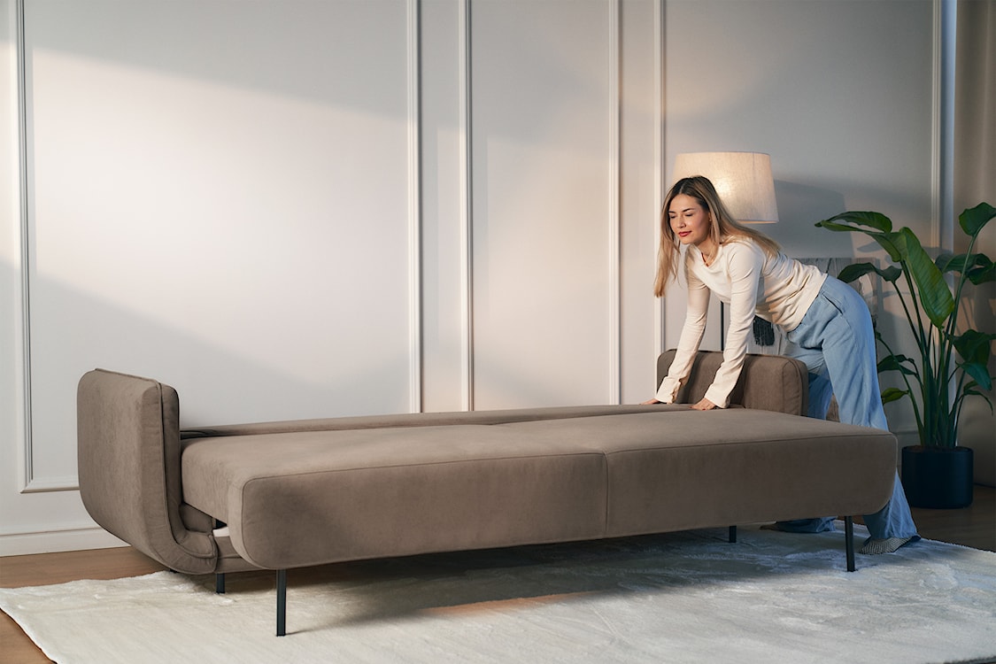 Kanapa rozkładana trzyosobowa Ovals jasnobrązowa welur  - zdjęcie 13