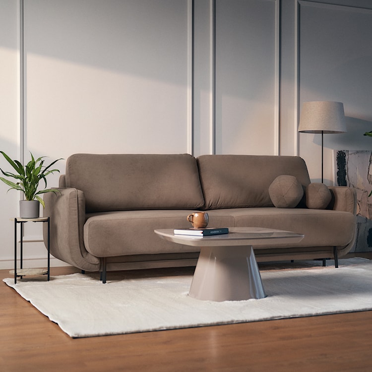 Kanapa rozkładana trzyosobowa Ovals jasnobrązowa welur  - zdjęcie 5