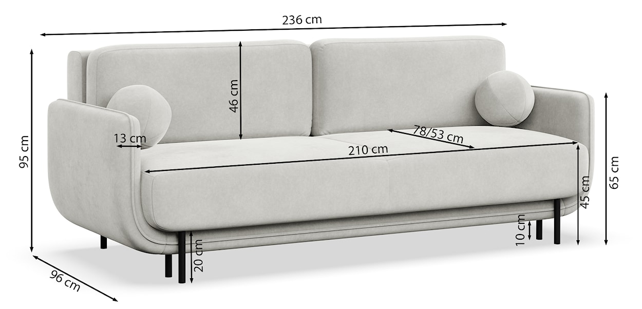 Kanapa rozkładana trzyosobowa Ovals kremowa welur  - zdjęcie 7