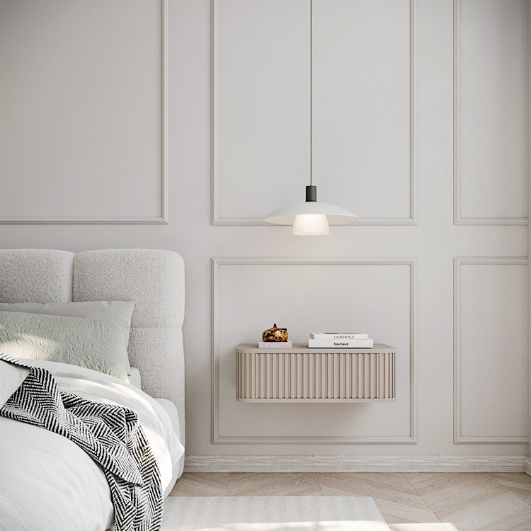 Stolik nocny wiszący Ovarlo z ryflami i szufladą 63 cm beż piaskowy  - zdjęcie 2
