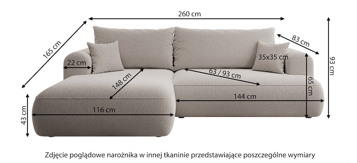 Narożnik z funkcją spania Ovo L-kształtny prawostronny z pojemnikiem jasnoszary welur łatwoczyszczący  - zdjęcie 6