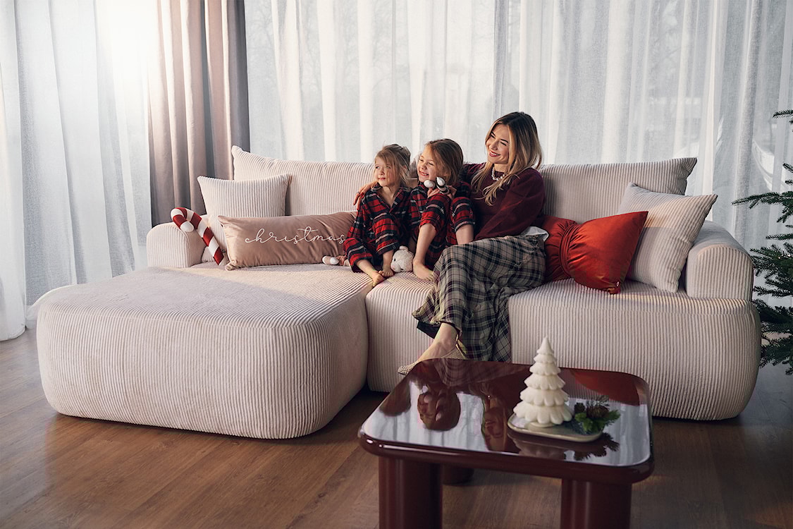 Narożnik z funkcją spania Ovo Cord L-kształtny lewostronny z pojemnikiem biały sztruks  - zdjęcie 7