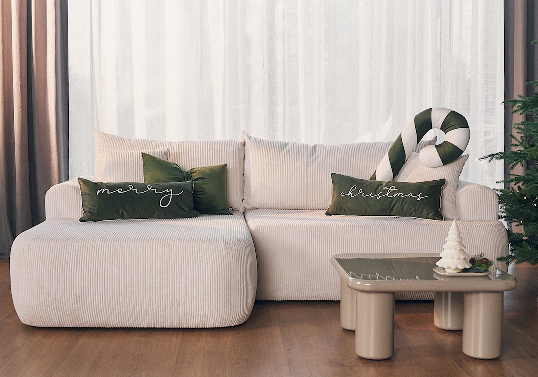 Narożnik z funkcją spania Ovo Cord L-kształtny lewostronny z pojemnikiem biały sztruks  - zdjęcie 4