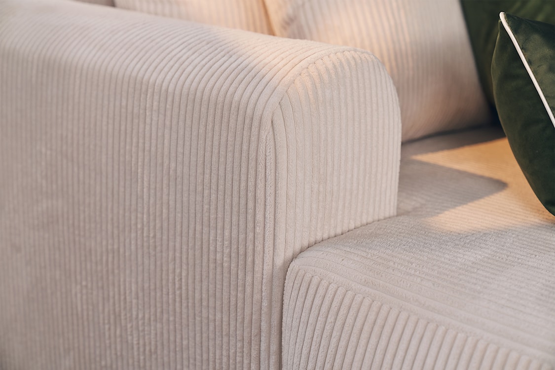 Narożnik z funkcją spania Ovo Cord L-kształtny lewostronny z pojemnikiem biały sztruks  - zdjęcie 13