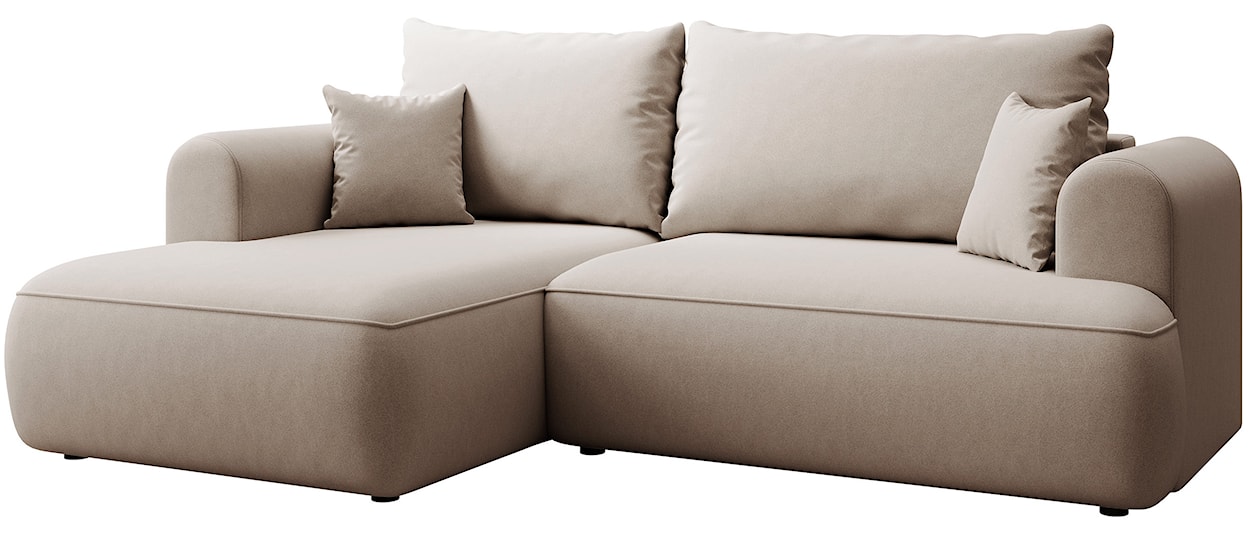 Narożnik z funkcją spania Ovo mini L-kształtny lewostronny z pojemnikiem beżowy welur łatwoczyszczący  - zdjęcie 6