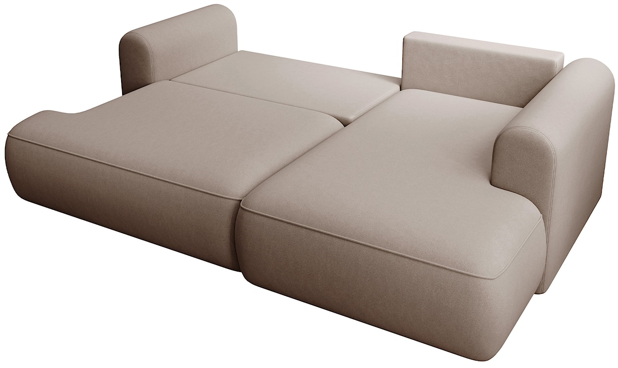 Narożnik z funkcją spania Ovo mini L-kształtny prawostronny z pojemnikiem beżowy welur łatwoczyszczący  - zdjęcie 4