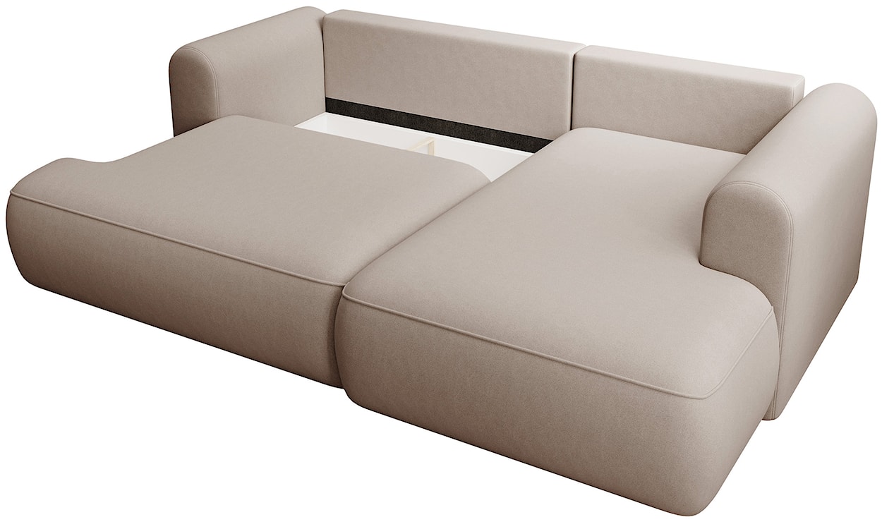 Narożnik z funkcją spania Ovo mini L-kształtny prawostronny z pojemnikiem beżowy welur łatwoczyszczący  - zdjęcie 5