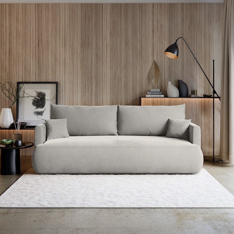 Kanapa rozkładana trzyosobowa Ovo mini z pojemnikiem szara welur łatwoczyszczący  - zdjęcie 2