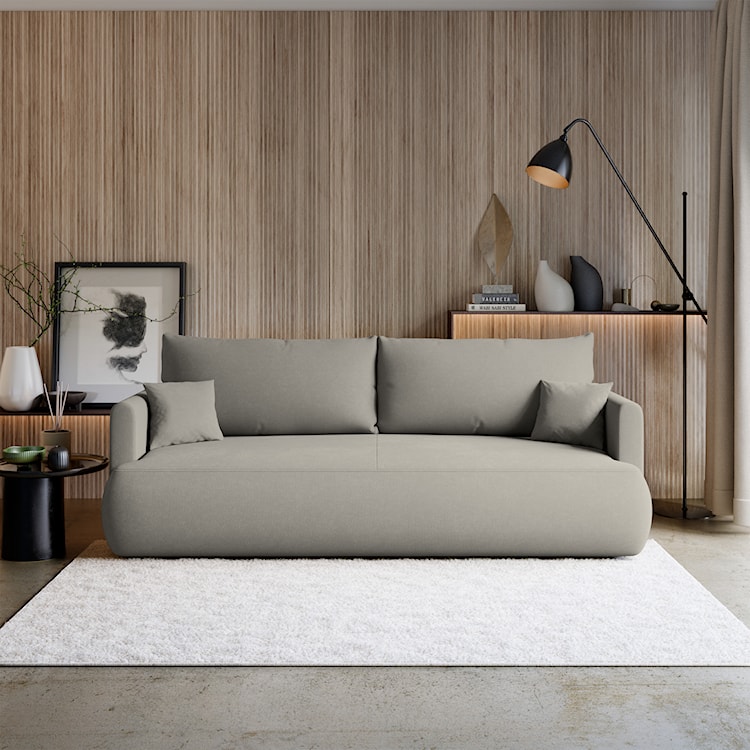 Kanapa rozkładana trzyosobowa Ovo mini z pojemnikiem jasnoszara szenil łatwoczyszczący  - zdjęcie 2