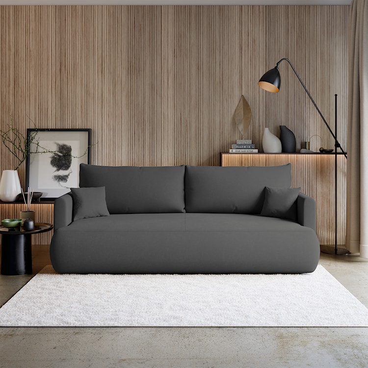 Kanapa rozkładana trzyosobowa Ovo mini z pojemnikiem ciemnoszara szenil łatwoczyszczący  - zdjęcie 2