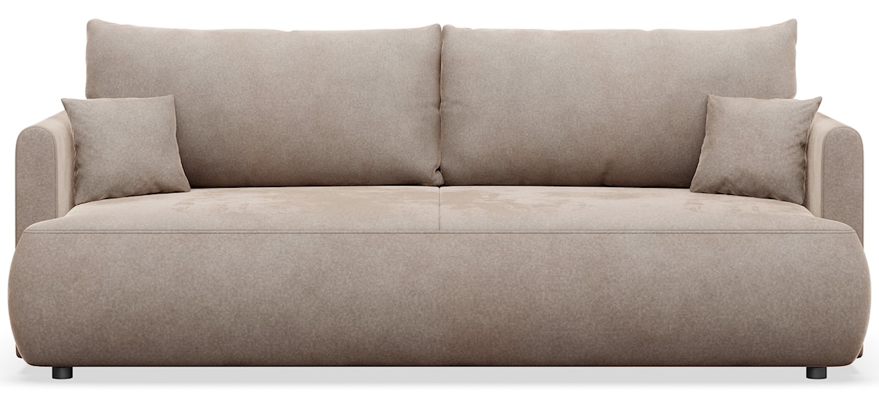 Kanapa rozkładana trzyosobowa Ovo mini z pojemnikiem beżowa welur łatwoczyszczący