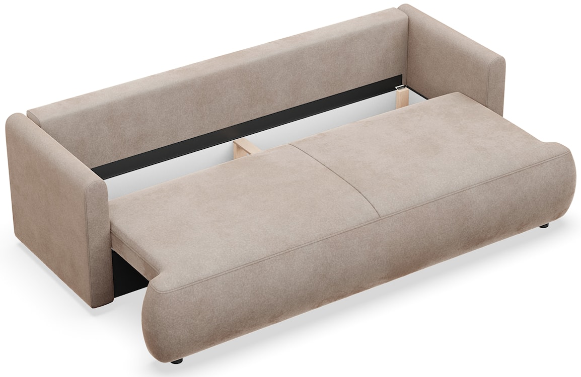 Kanapa rozkładana trzyosobowa Ovo mini z pojemnikiem beżowa welur łatwoczyszczący  - zdjęcie 5