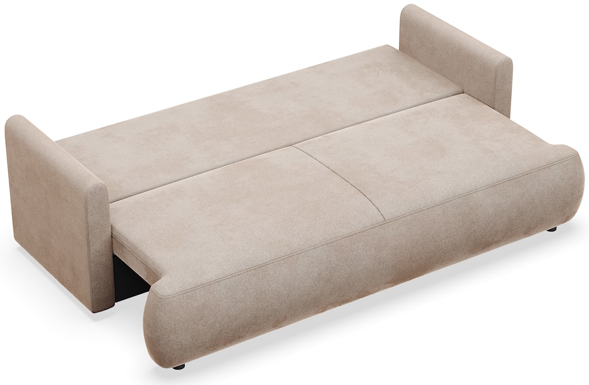 Kanapa rozkładana trzyosobowa Ovo mini z pojemnikiem beżowa welur łatwoczyszczący  - zdjęcie 4