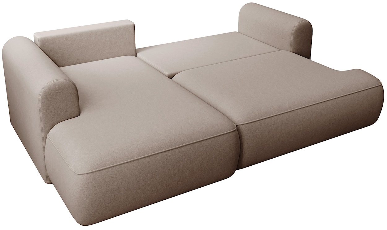 Narożnik z funkcją spania Ovo mini L-kształtny lewostronny z pojemnikiem beżowy welur łatwoczyszczący  - zdjęcie 4