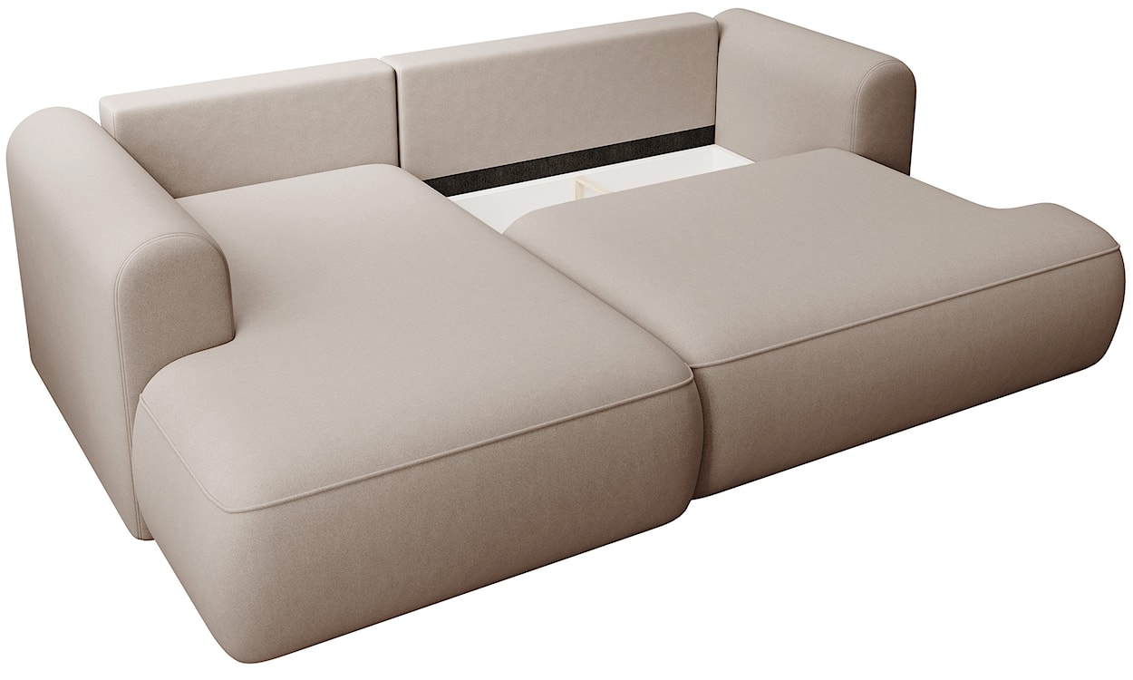 Narożnik z funkcją spania Ovo mini L-kształtny lewostronny z pojemnikiem beżowy welur łatwoczyszczący  - zdjęcie 5
