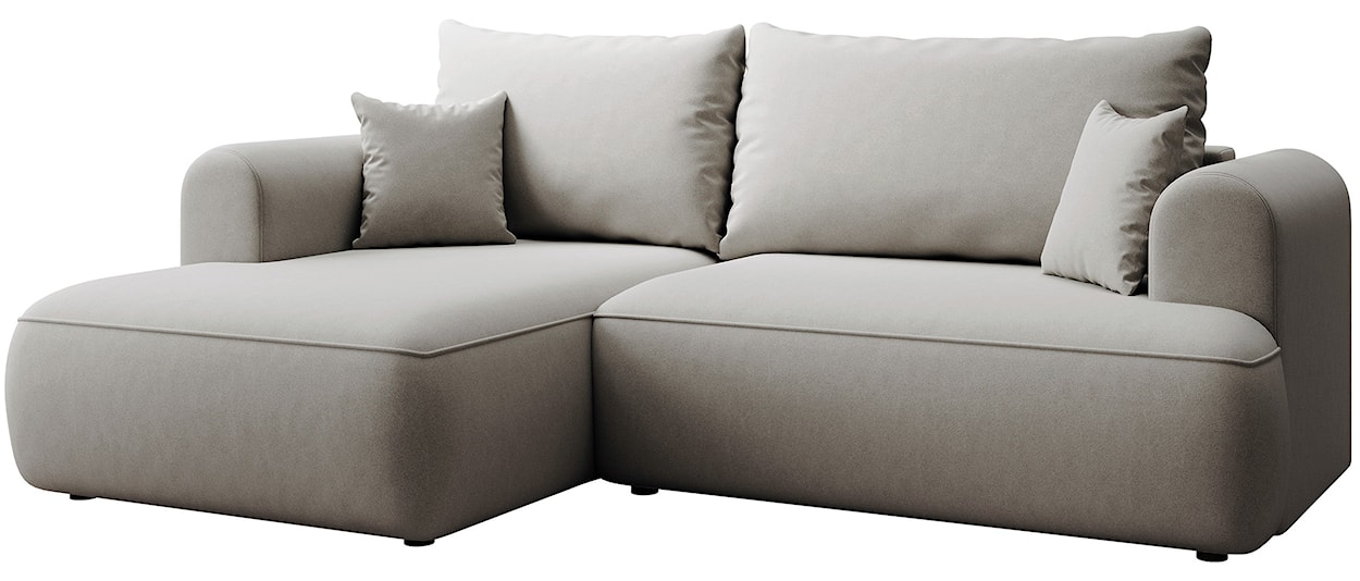 Narożnik z funkcją spania Ovo mini L-kształtny lewostronny z pojemnikiem szary welur łatwoczyszczący  - zdjęcie 6