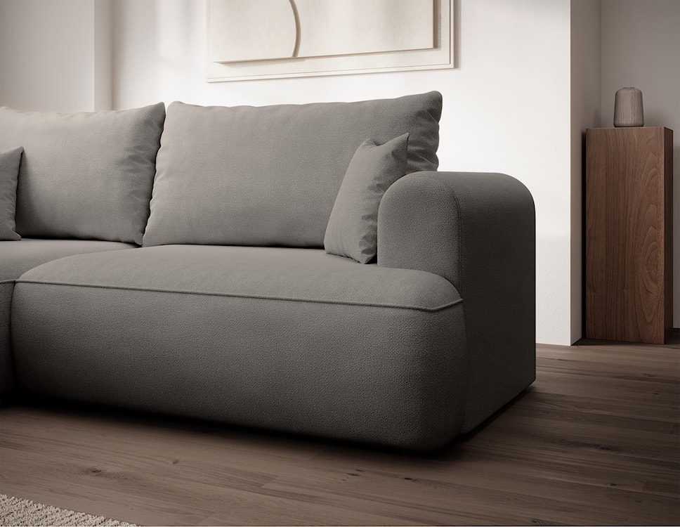 Narożnik z funkcją spania Ovo mini L-kształtny lewostronny z pojemnikiem szarobeżowy szenil łatwoczyszczący  - zdjęcie 3