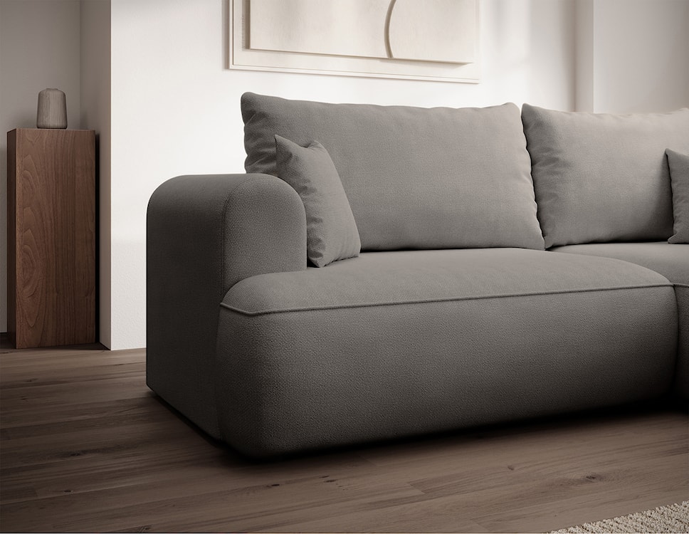 Narożnik z funkcją spania Ovo mini L-kształtny prawostronny z pojemnikiem szarobeżowy szenil łatwoczyszczący  - zdjęcie 3