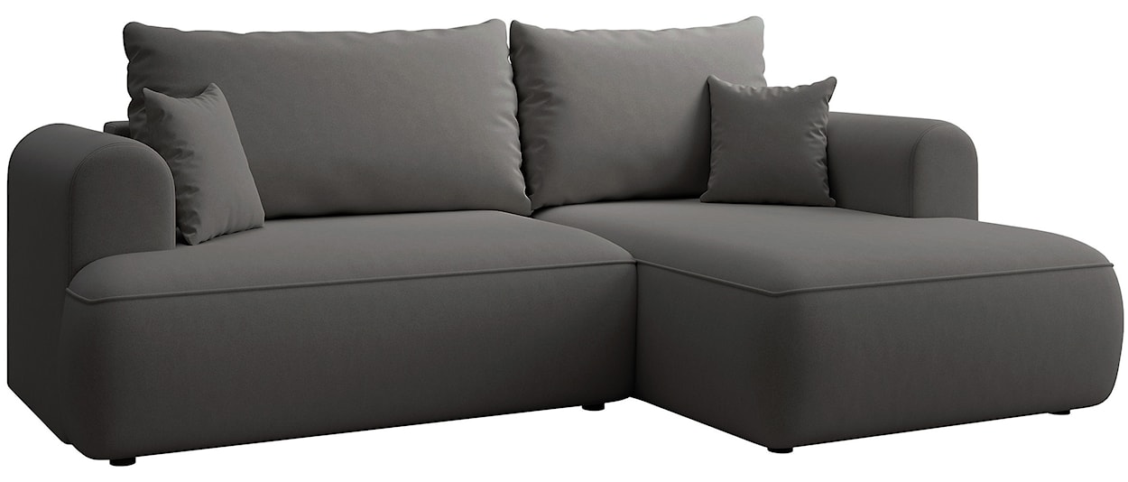 Narożnik z funkcją spania Ovo mini L-kształtny prawostronny z pojemnikiem ciemnoszary welur łatwoczyszczący  - zdjęcie 6