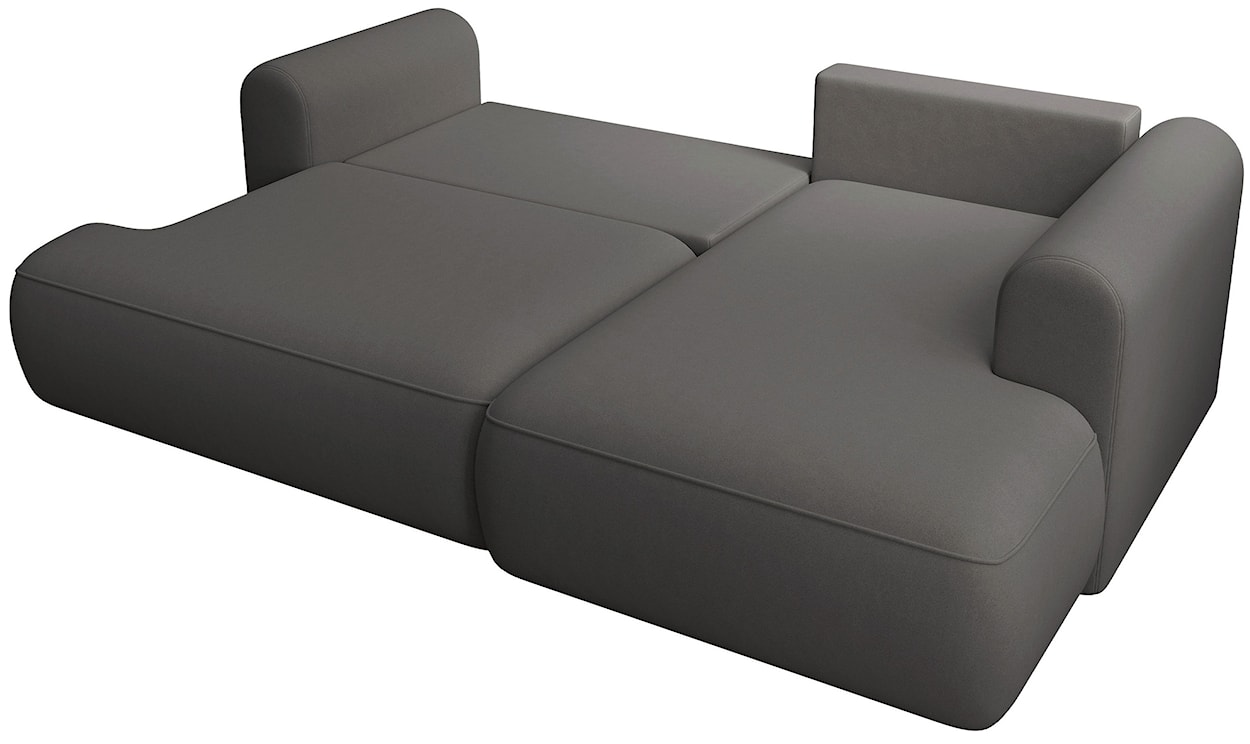 Narożnik z funkcją spania Ovo mini L-kształtny prawostronny z pojemnikiem ciemnoszary welur łatwoczyszczący  - zdjęcie 4