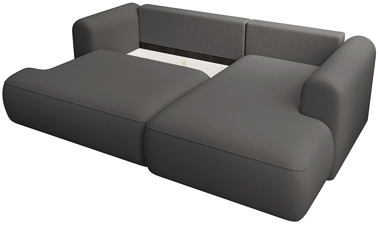 Narożnik z funkcją spania Ovo mini L-kształtny prawostronny z pojemnikiem ciemnoszary welur łatwoczyszczący  - zdjęcie 5