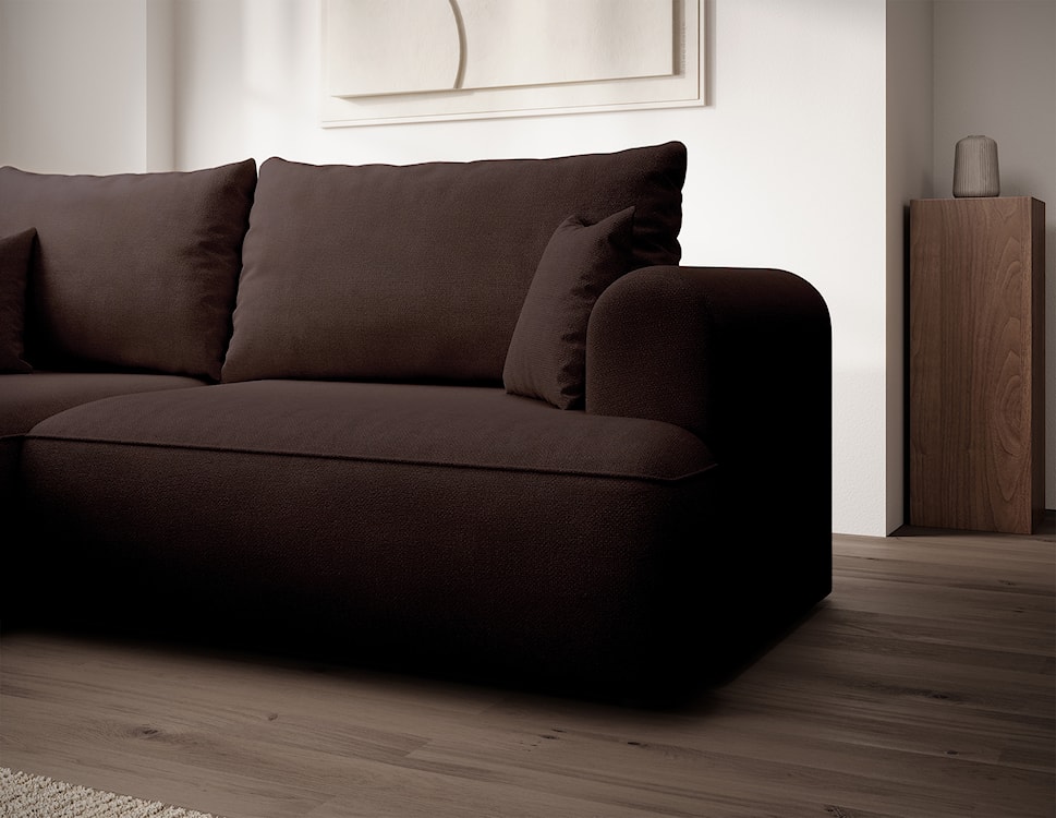 Narożnik z funkcją spania Ovo mini L-kształtny lewostronny brązowy szenil łatwoczyszczący  - zdjęcie 5