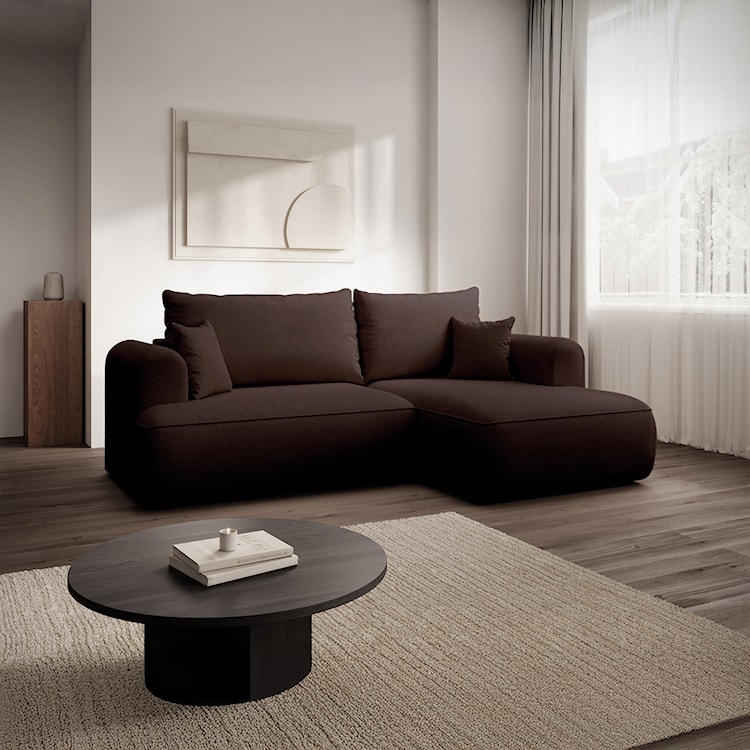 Narożnik z funkcją spania Ovo mini L-kształtny prawostronny brązowy szenil łatwoczyszczący  - zdjęcie 2