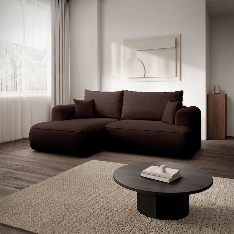 Narożnik z funkcją spania Ovo mini L-kształtny lewostronny brązowy szenil łatwoczyszczący  - zdjęcie 2