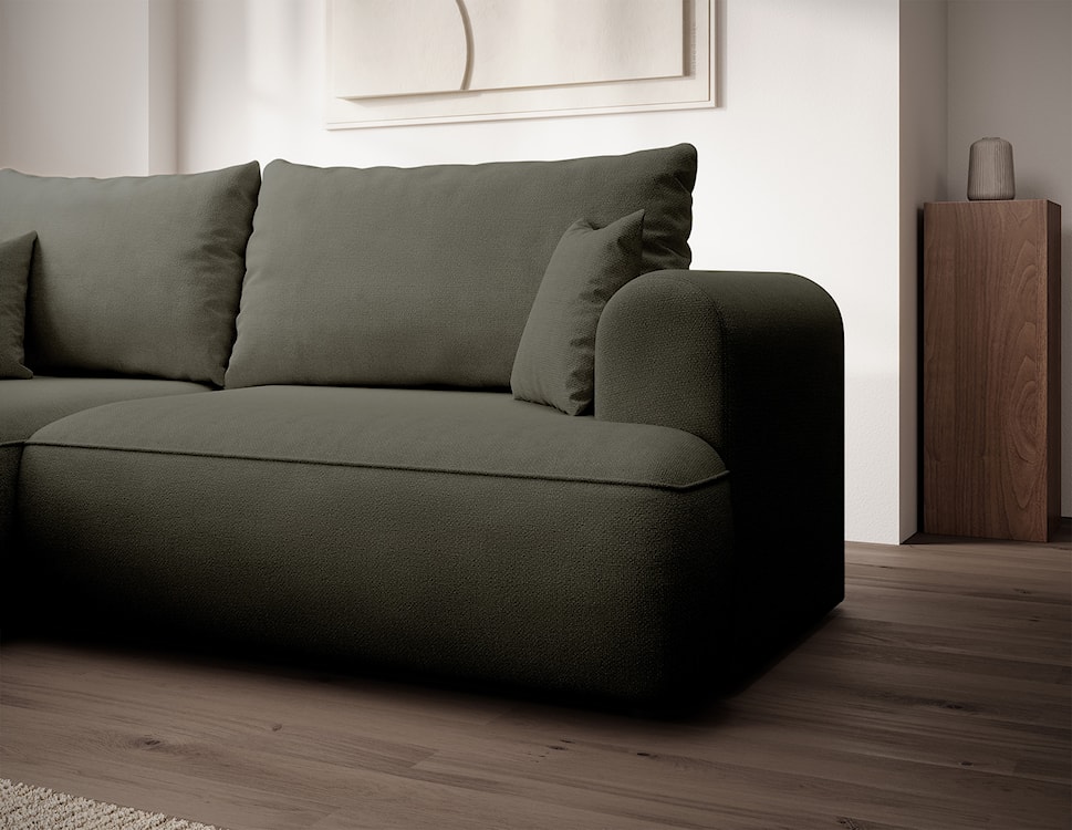 Narożnik z funkcją spania Ovo mini L-kształtny lewostronny oliwkowy szenil łatwoczyszczący  - zdjęcie 5