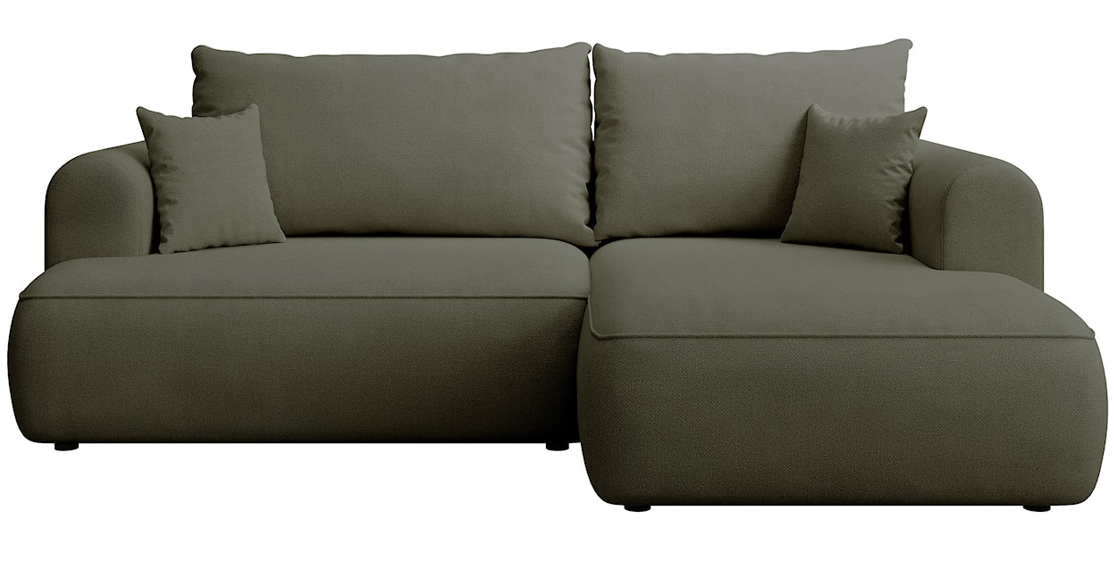 Narożnik z funkcją spania Ovo mini L-kształtny prawostronny oliwkowy szenil łatwoczyszczący 