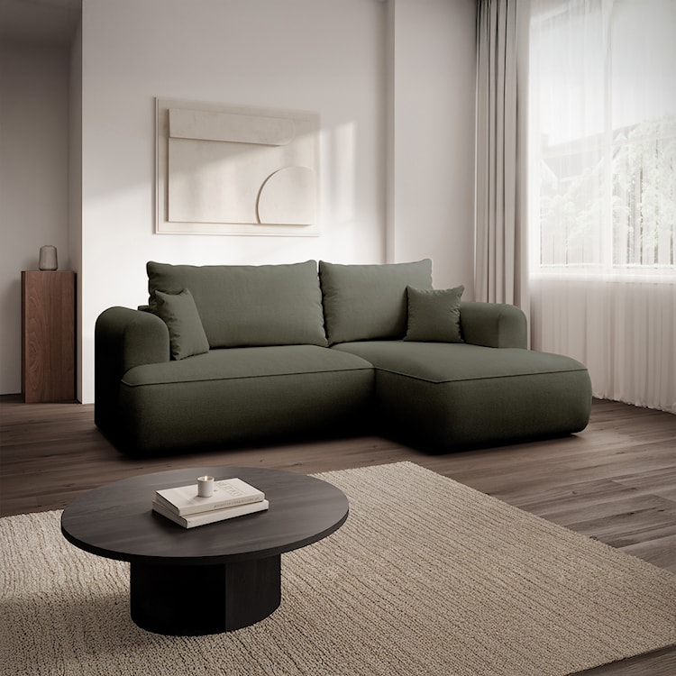 Narożnik z funkcją spania Ovo mini L-kształtny prawostronny oliwkowy szenil łatwoczyszczący  - zdjęcie 2