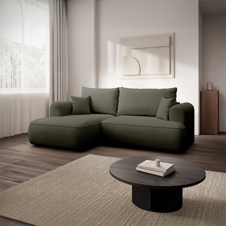 Narożnik z funkcją spania Ovo mini L-kształtny lewostronny oliwkowy szenil łatwoczyszczący  - zdjęcie 2